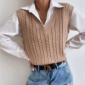 SHEIN - Tan Cable Knit Sweater Vest - Size L